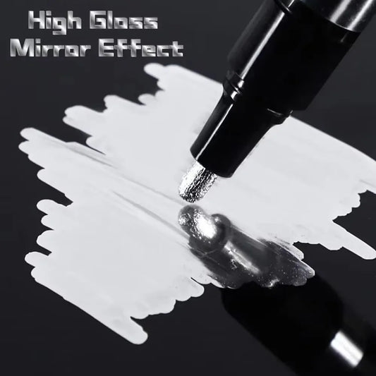 Chrome Mirror Marker, Waterproof Paint Repair for Rock, Ceramic, Glass, Metallic, Gold/Silver, 2mm Tip, 5/1 Pcs.