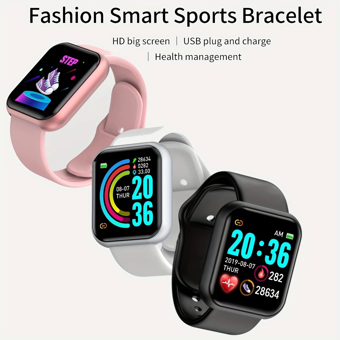 Reloj inteligente para hombres y mujeres, Control de música, Bluetooth, calorías, Monitor de Fitness, reloj inteligente, rastreador de carrera, pulsera deportiva para Android IOS