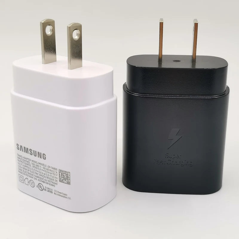 Para Samsung 25W cargador de enchufe estadounidense adaptador de carga súper rápida Cable tipo C para Galaxy S20 S21 S22 S23 S24 Note 20 Ultra 10 A55 A54