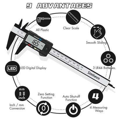Calibrador digital electrónico, conversión de pulgadas y milímetros, pantalla LCD, herramienta de medición de calibrador de 0-6 pulgadas, apagado automático