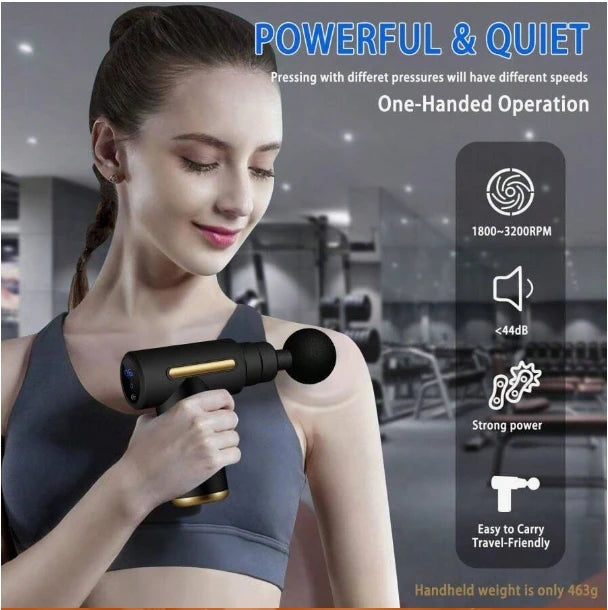 Pistola de masaje de percusión eléctrica portátil, masajeador muscular de tejido profundo, dispositivo de masaje corporal ultracompacto, elegante, de alto torque, fácil de controlar, alivia el dolor muscular de cuello y e
